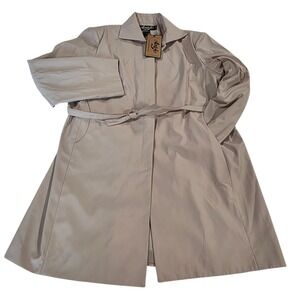 NWT Angfu Women's Beige Trench Coat Belted Full Zip Long Sleeve Size 17 Staple